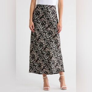 Jason Wu Black and Cream Floral Maxi Slip Skirt - Size Large